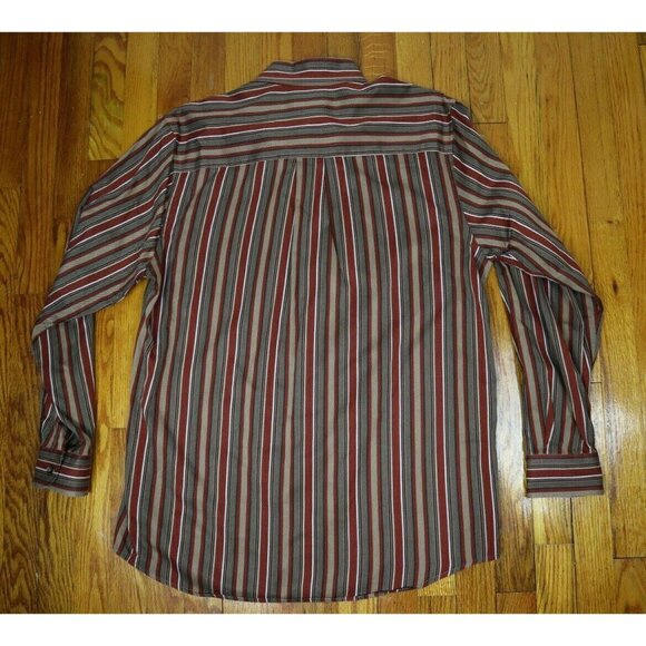 MEN'S BROWN & ORANGE STRIPED LONG SLEEVE DRESS SHIRT - W.H. BELK - SIZE L - Picture 5 of 5
